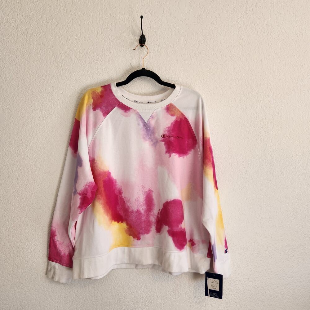Champion Women Size 2XL Campus French Terry Crew Fuchsia Athletic Sweatshirt NWT